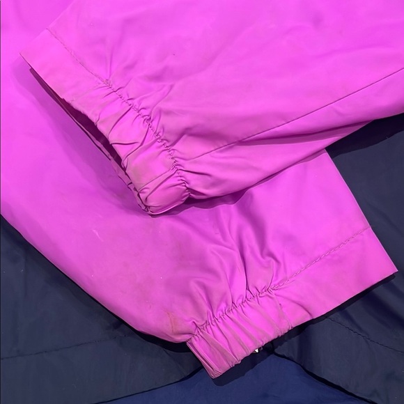 Columbia Magenta and Dark Blue Hooded raincoat. Little stained on end of sleeves - Picture 4 of 4